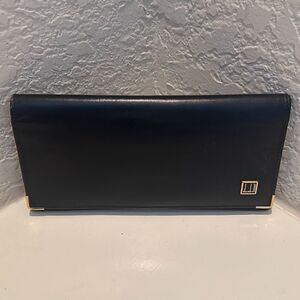 Dunhill Foldover Long Wallet Black Leather Checkbook Cardholder Travel Buisness